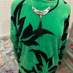 Green and Black Leaf Print Top